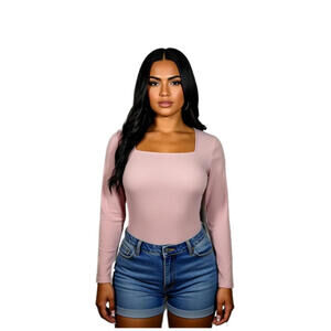 NEW OLD NAVY Light Pink Long-Sleeve Square Neck Rib Knit Bodysuit for Women 2X